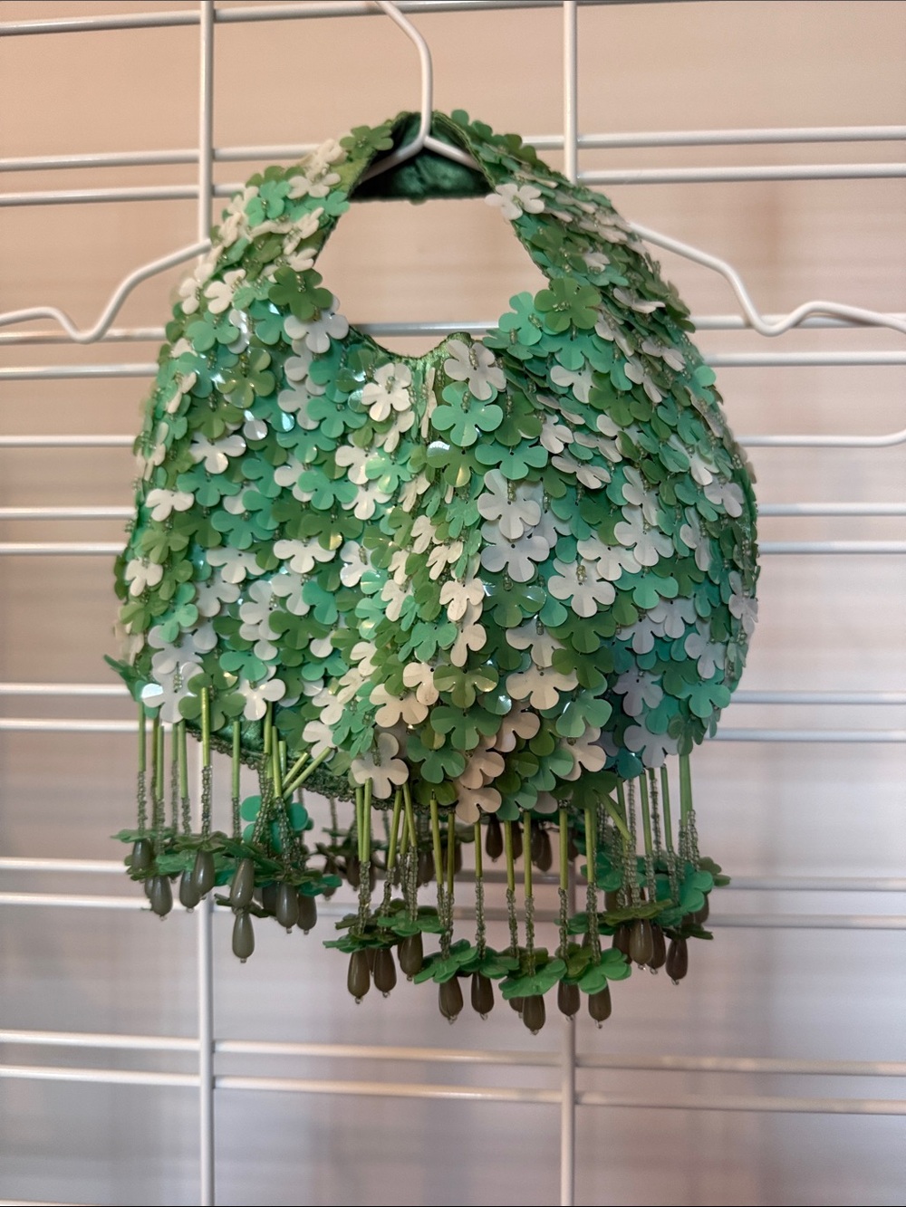 Green Floral Sequin Handbag - Women's Evening Bag
